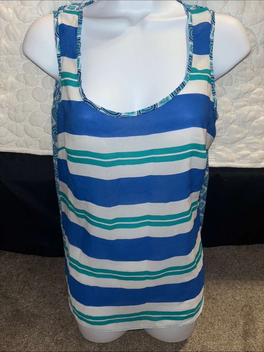 Banana Republic Blue, Teal & White Striped Scoop-Neck Tank